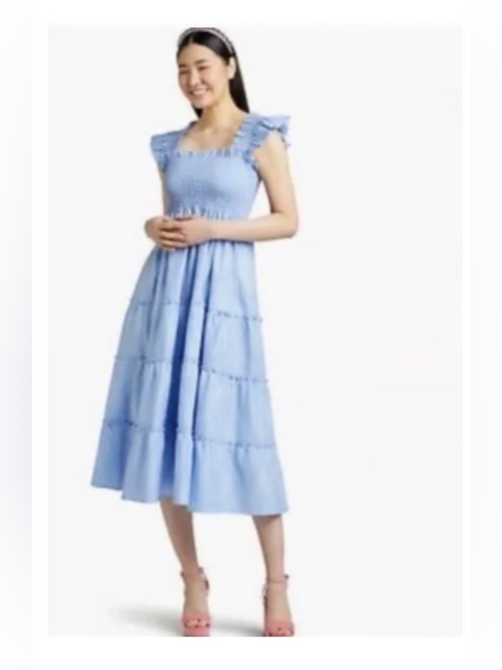 Hill House Cotton Ellie Nap Dress In Light Blue Glitter Check Dress Size Small